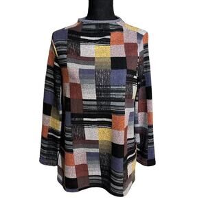 Trisha Tyler Patchwork Print Funnel Neck Career Sweater Women's M Medium